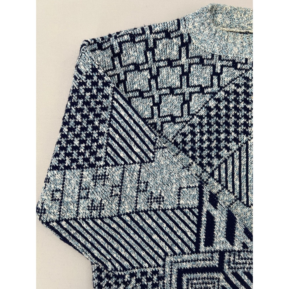 Vintage JJ Cochran Touring Club Geometric Gray Blue Knit Sweater Mens Large